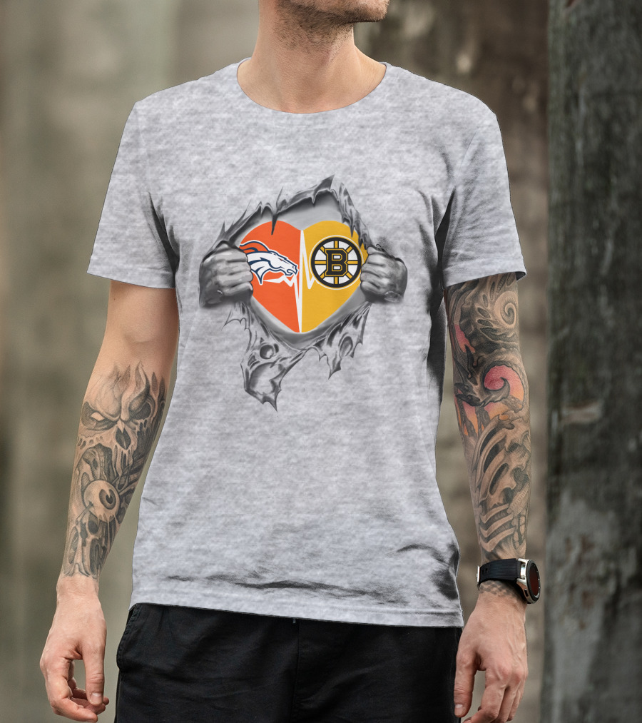 Broncos Bruins Heart Split Symbol Pulled Open T-Shirt