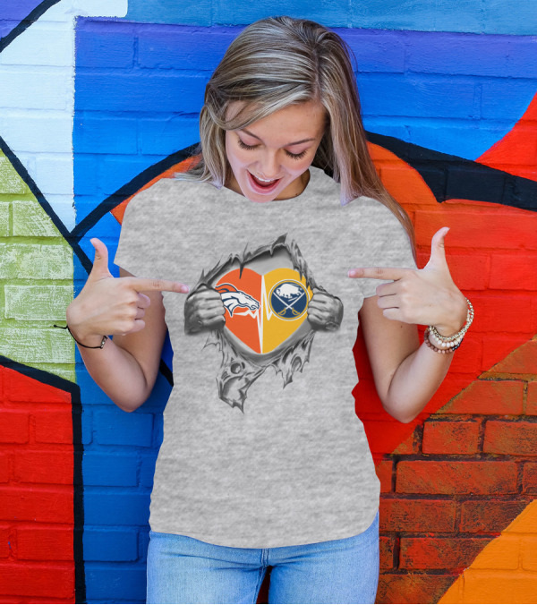Broncos Sabres Heart Design Featuring Team T-Shirt