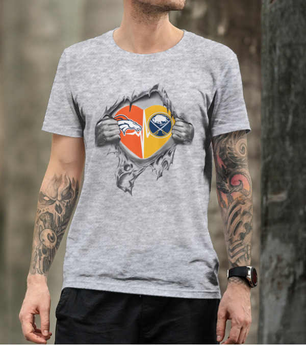 Broncos Sabres Heart Design Featuring Team T-Shirt