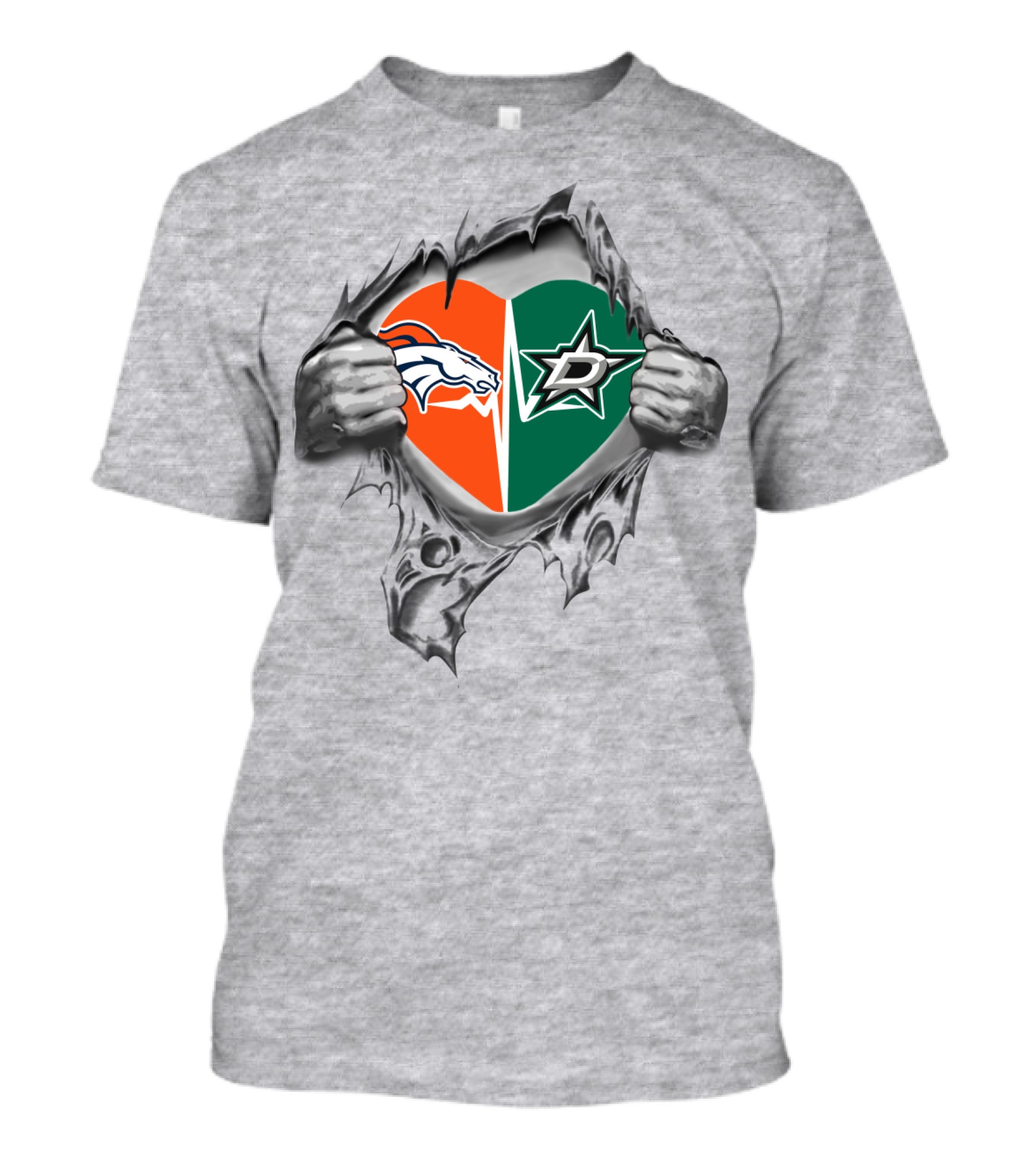 Broncos Dallas Stars Heart Split Fan Pride T-Shirt
