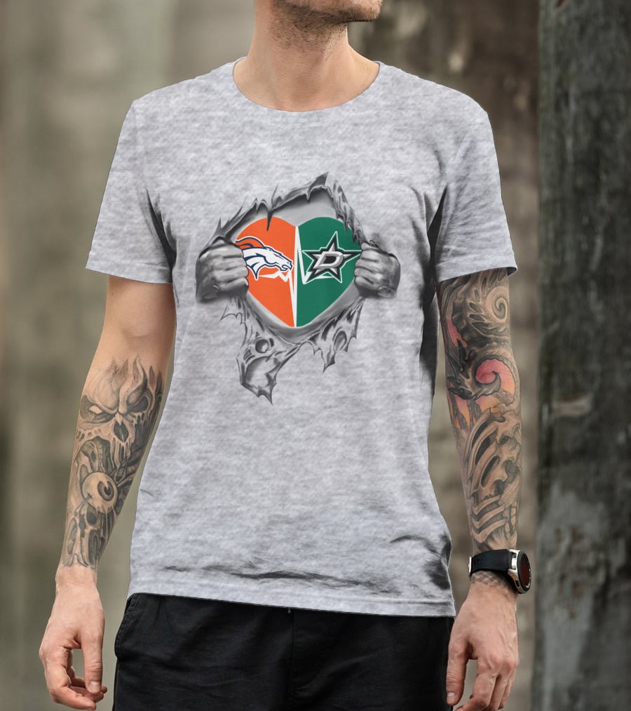 Broncos Dallas Stars Heart Split Fan Pride T-Shirt