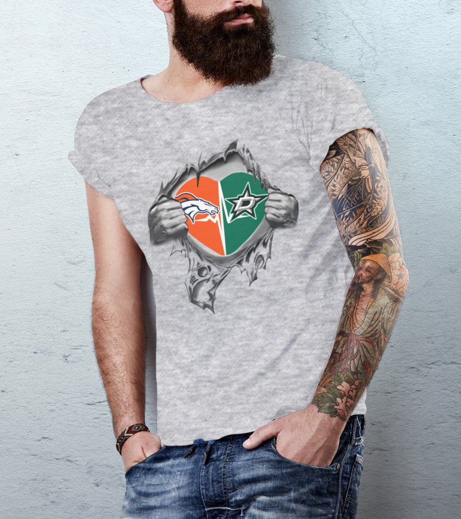 Broncos Dallas Stars Heart Split Fan Pride T-Shirt