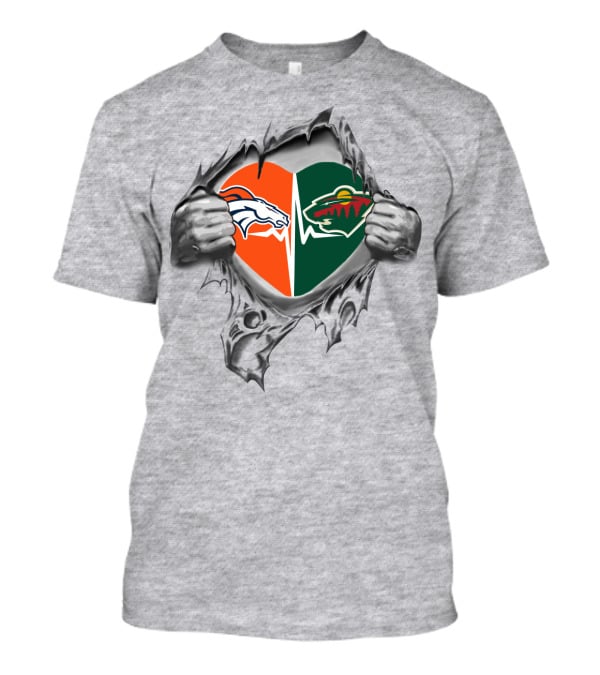 Broncos Wild Heart Minnesota Wild Dual Loyalty Sports Passion T-Shirt