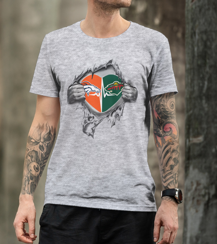 Broncos Wild Heart Minnesota Wild Dual Loyalty Sports Passion T-Shirt