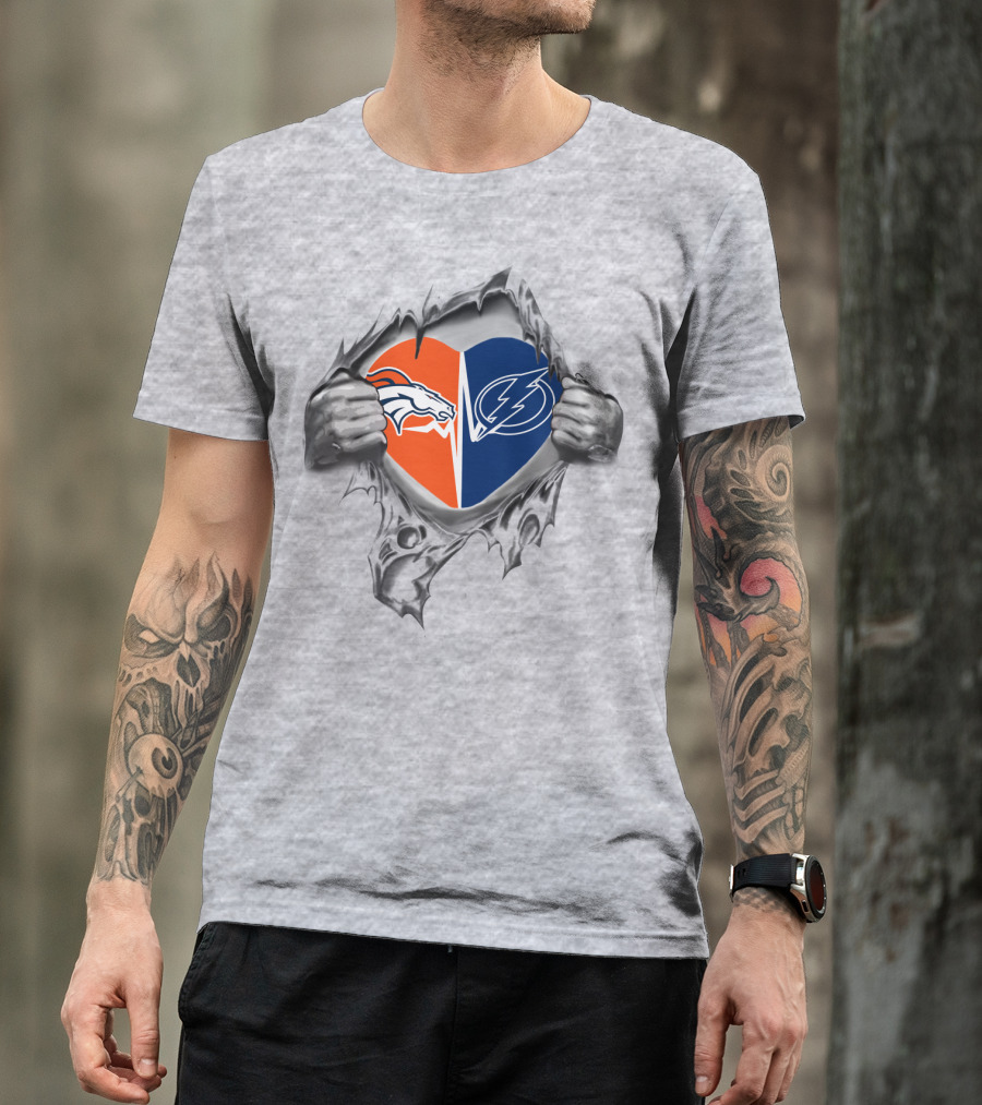 Broncos Lightning Heart Torn Open Hands T-Shirt