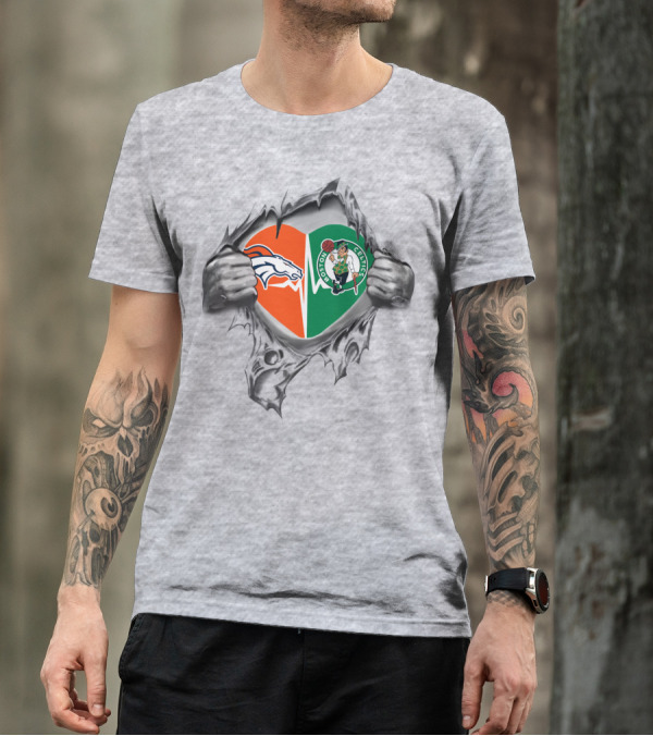 Broncos Celtics Heart Logo Torn T-Shirt
