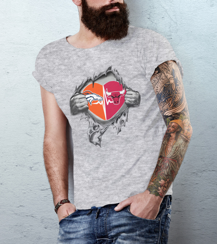 Broncos Bulls Heart Dual Logo Symbol T-Shirt