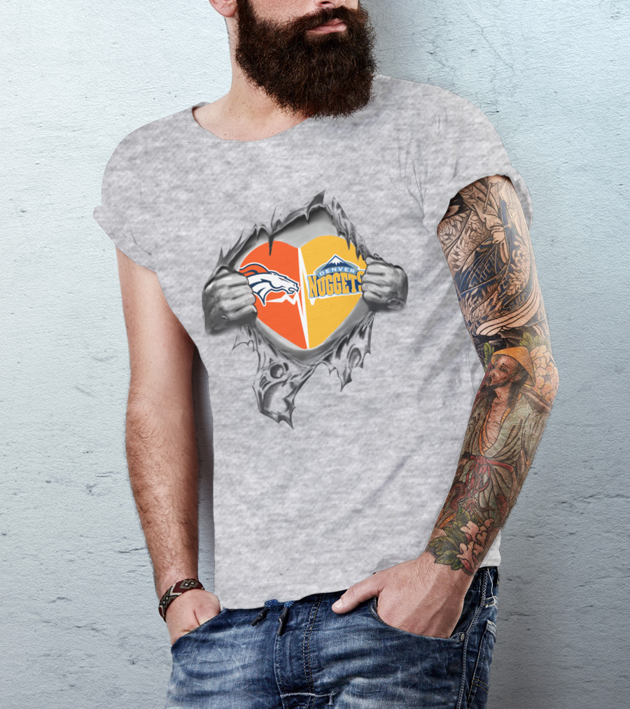 Broncos Nuggets Heart Denver Loyalty Nfl Nba Fan Pride T-Shirt