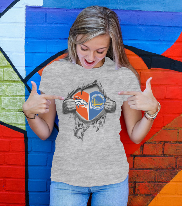 Broncos Golden State Warriors Heart Tear T-Shirt