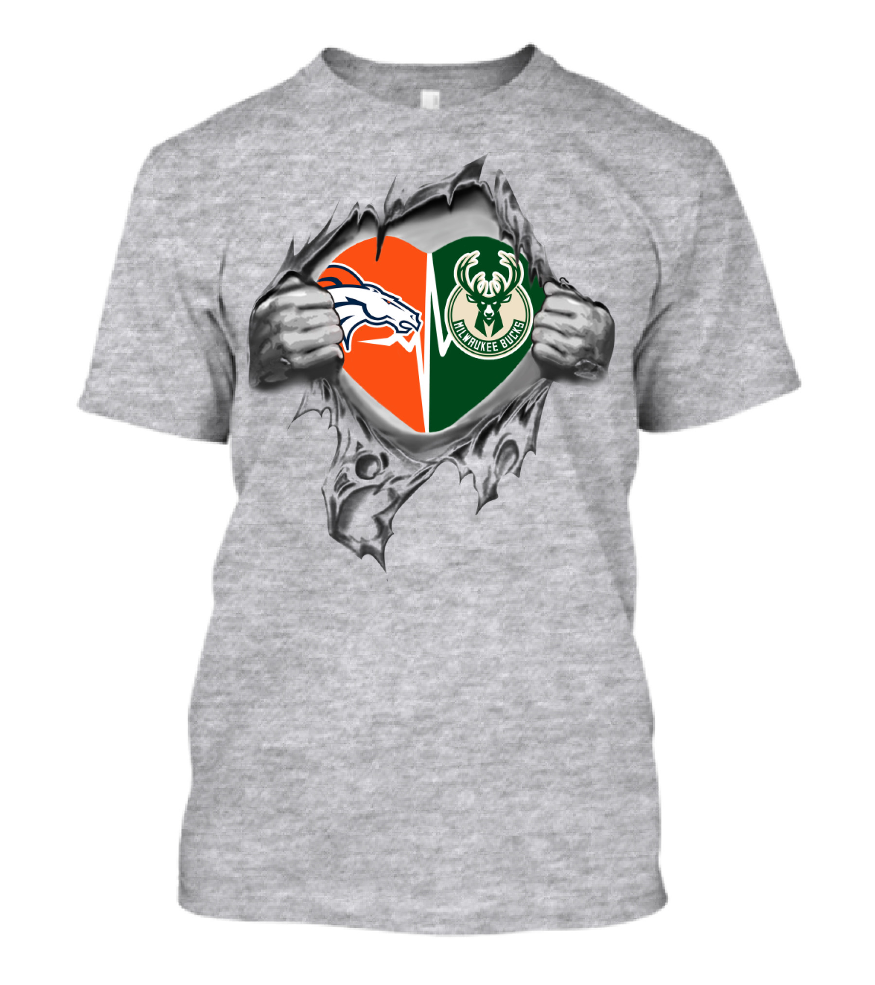 Broncos Milwaukee Bucks Heart Logo Fan T-Shirt