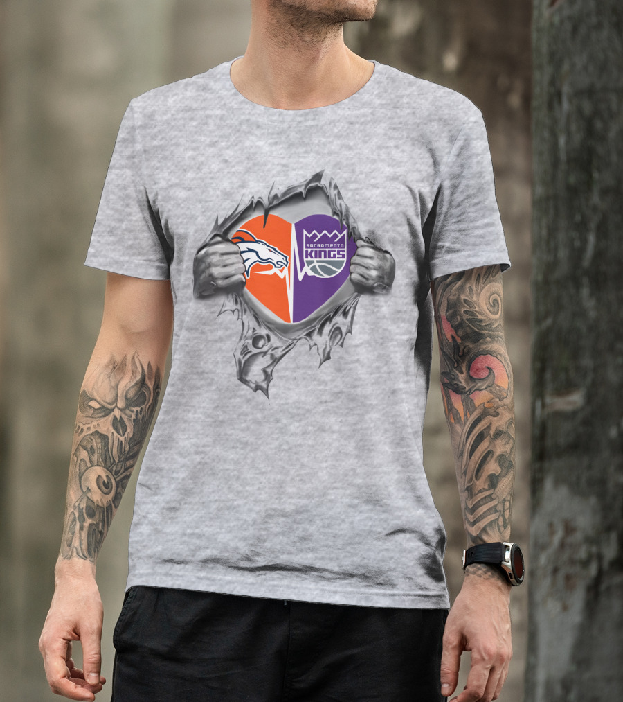 Broncos Sacramento Kings Heart Torn Metal T-Shirt