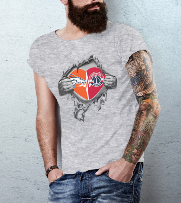 Broncos And Wizards Logos Torn Heart T-Shirt