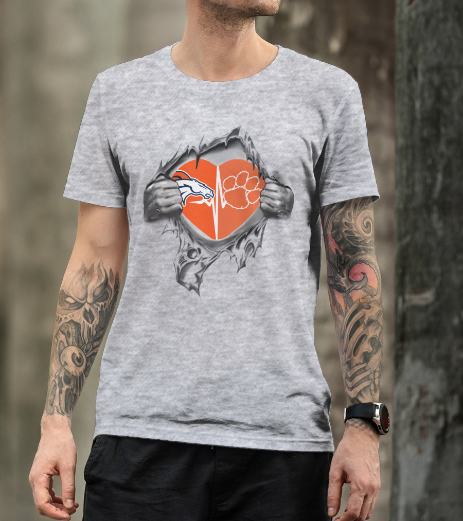 Broncos Clemson Tigers Heart Rip T-Shirt