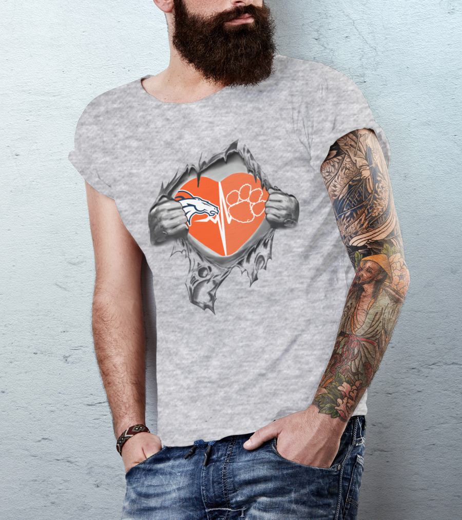 Broncos Clemson Tigers Heart Rip T-Shirt