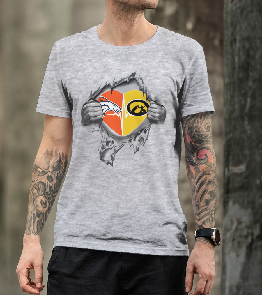 Broncos And Iowa Hawkeyes Heart T-Shirt