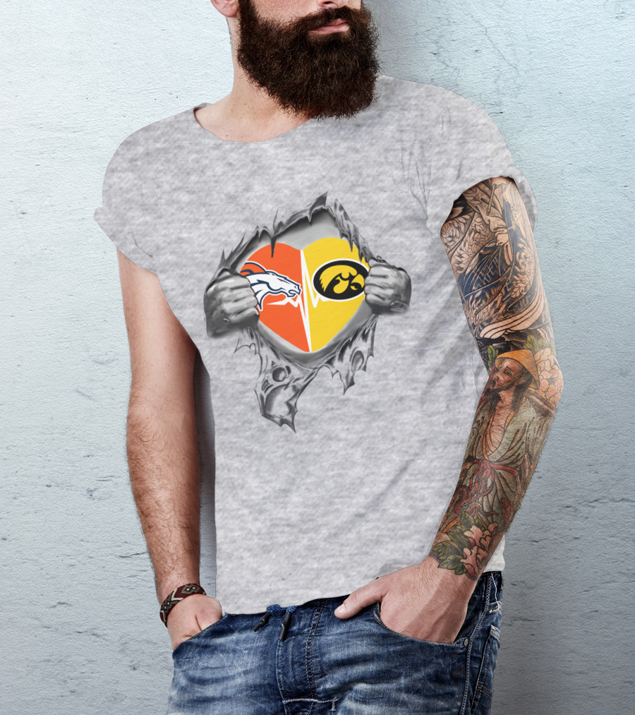 Broncos And Iowa Hawkeyes Heart T-Shirt