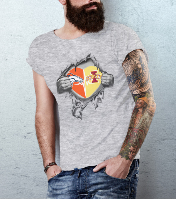 Broncos Iowa State Heart Dual Logo Fusion T-Shirt