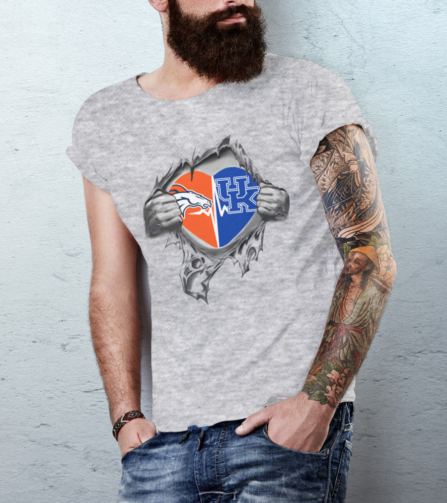 Broncos Kentucky Heart Torn Open Uk Wildcats Broncos Fans T-Shirt