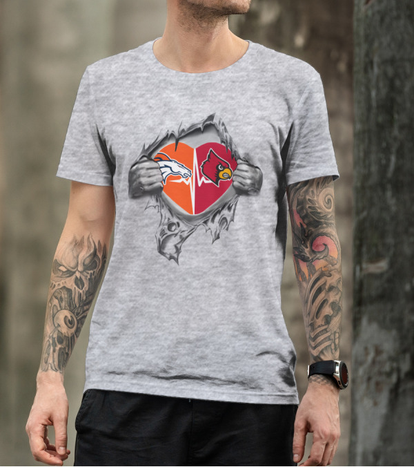 Broncos Cardinals Heartbeat Torn Through Skin T-Shirt