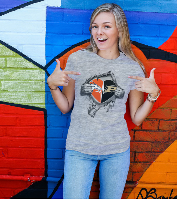 Broncos And Purdue Heart Ripping T-Shirt