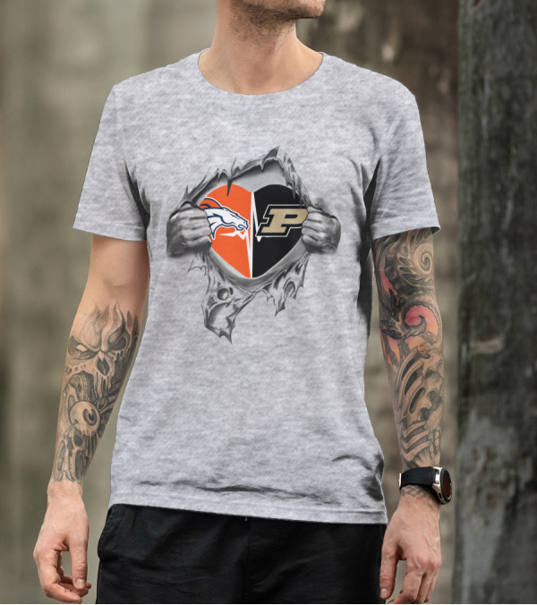 Broncos And Purdue Heart Ripping T-Shirt