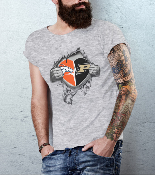 Broncos And Purdue Heart Ripping T-Shirt