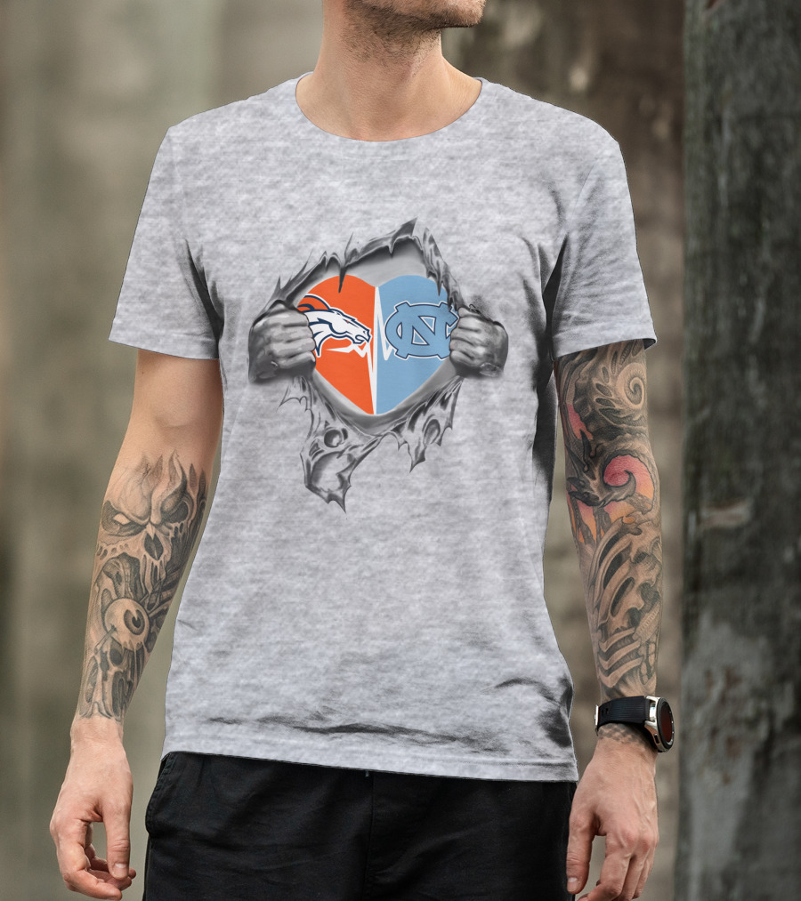 Broncos Tar Heels Denver North Carolina Heart Split T-Shirt