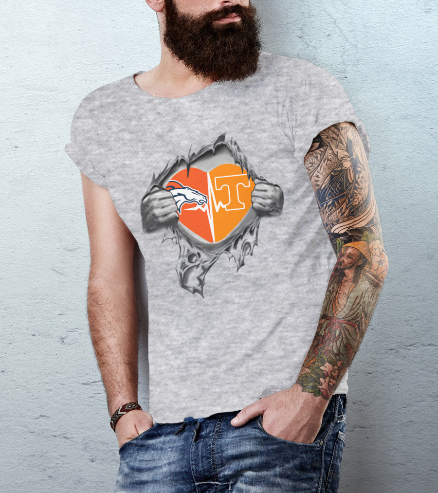 Broncos Horse Tennessee T Heart Logo Split With Hands And Rip Effect T-Shirt