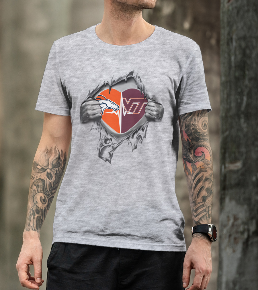 Broncos Virginia Tech Heart Logo Dual Pride T-Shirt