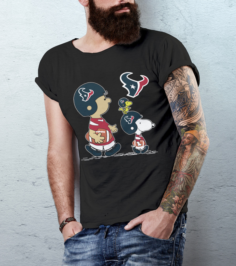 Texans Snoopy Football Adventure With Woodstock And Charlie Brown T-Shirt