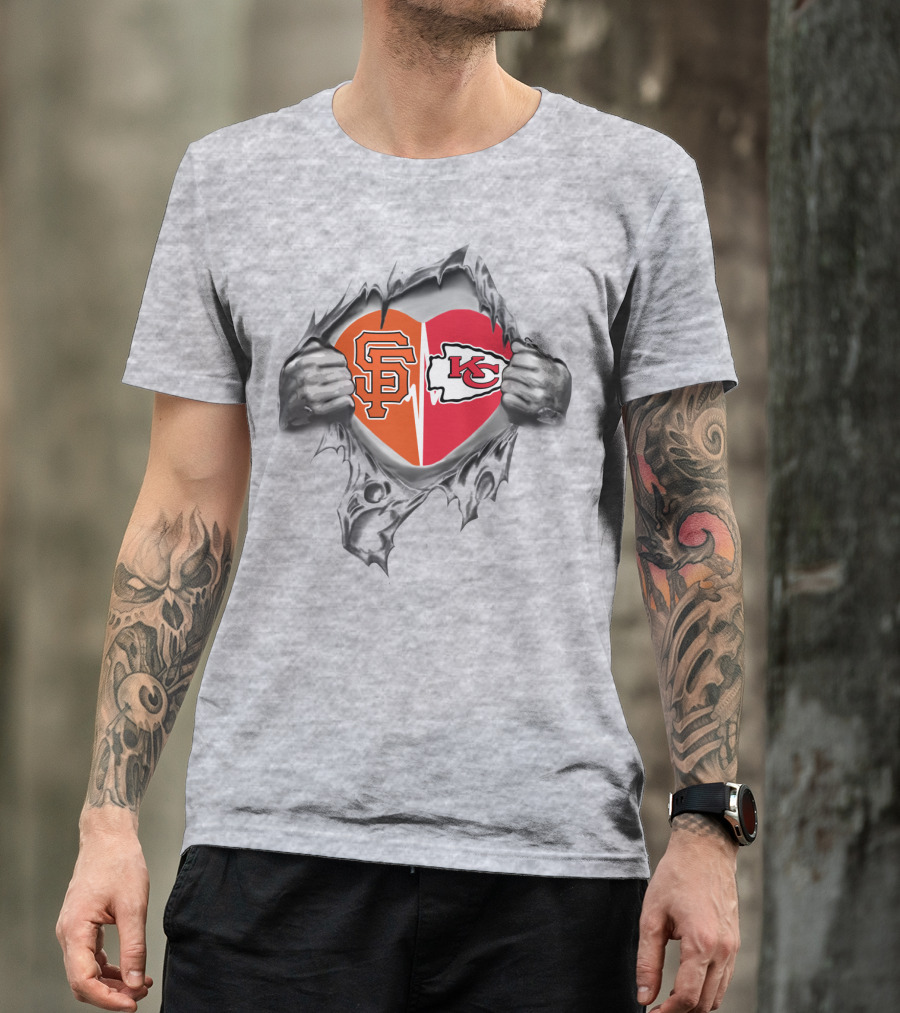 Chiefs Giants Heart Logos Sports Passion T-Shirt