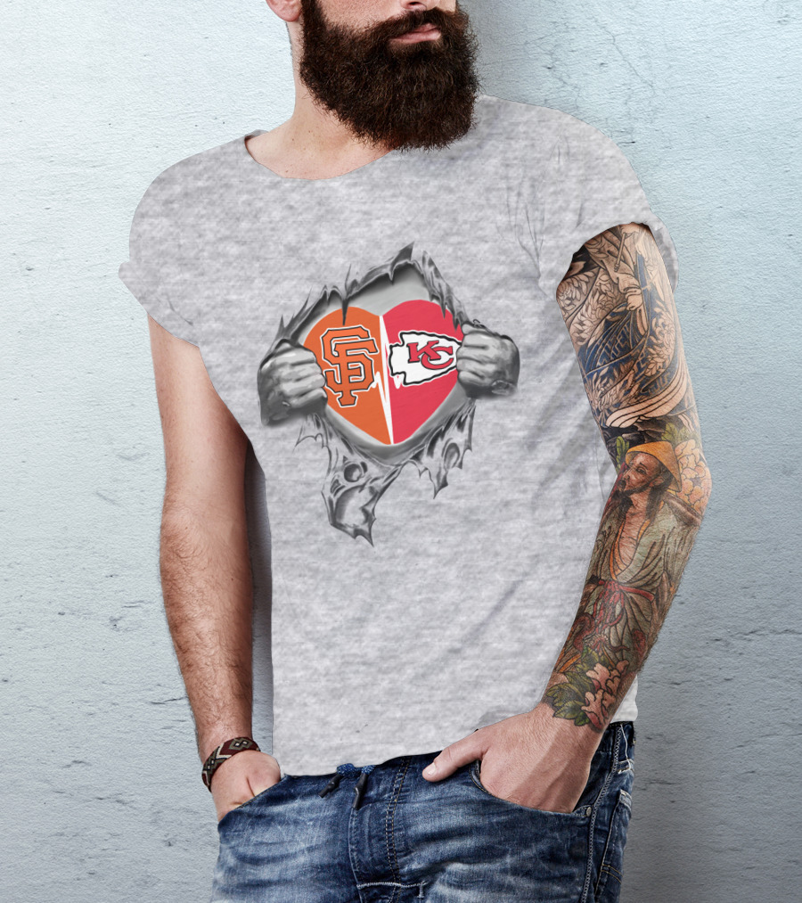 Chiefs Giants Heart Logos Sports Passion T-Shirt