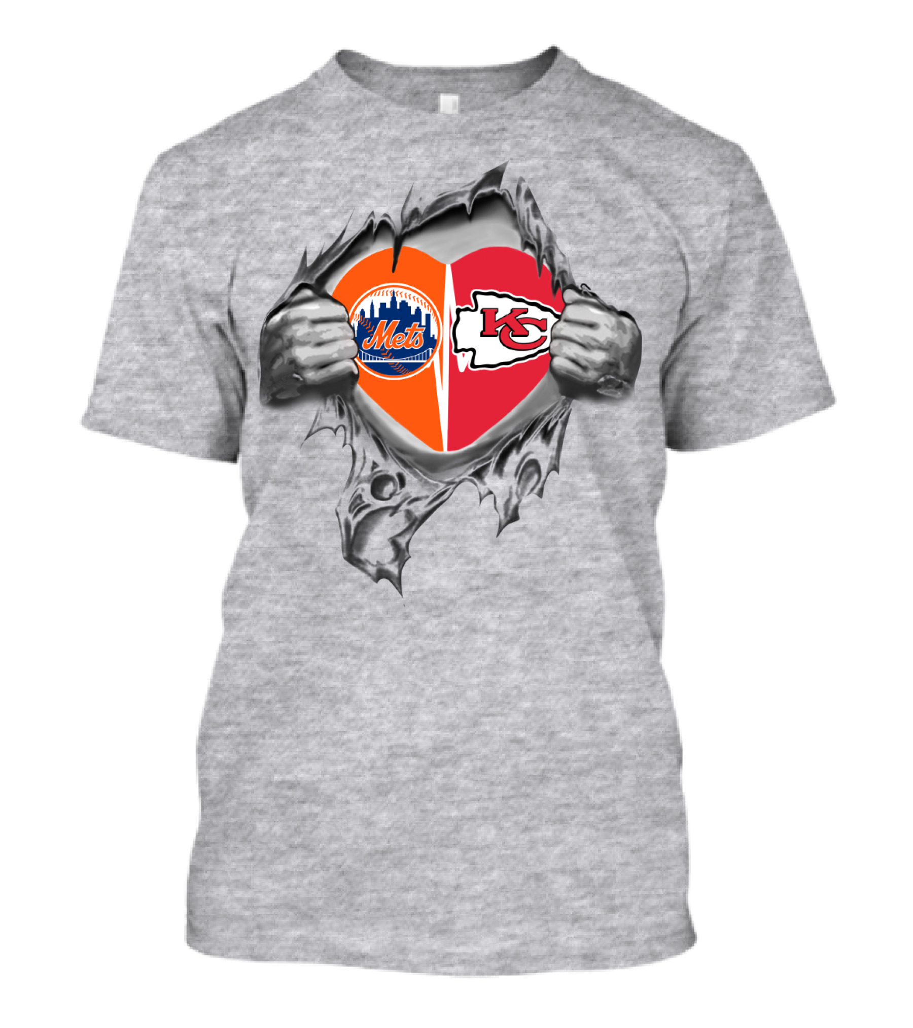 Chiefs And Mets Heart Symbol Split T-Shirt