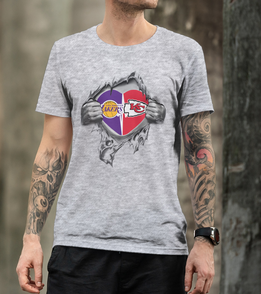 Los Angeles Lakers And Kansas City Chiefs Heart T-Shirt