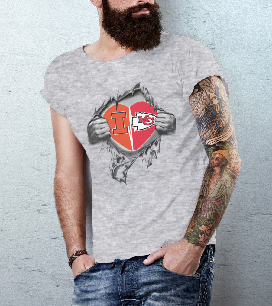 Illinois Fighting Illini Kansas City Chiefs Heart Split T-Shirt