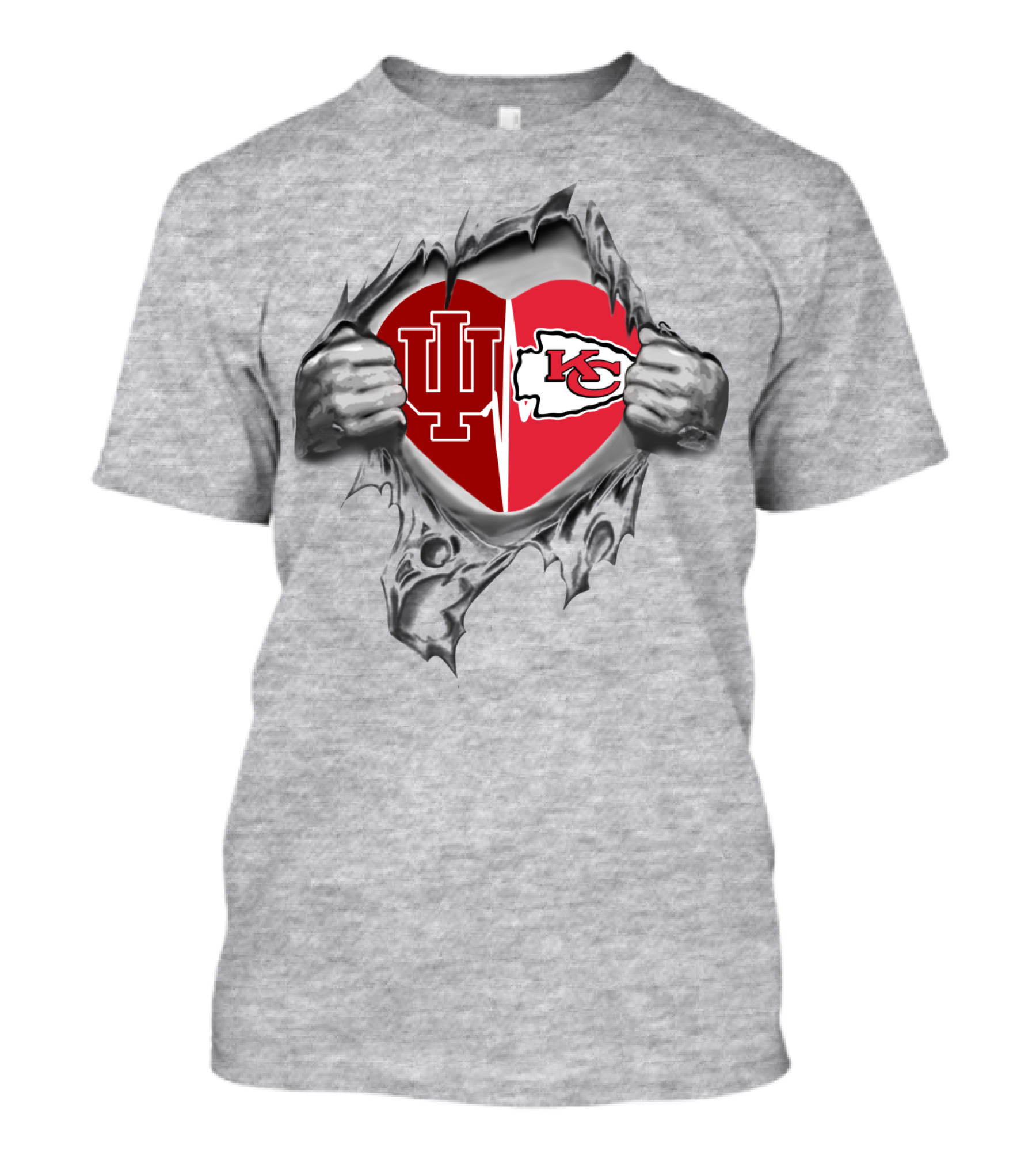 Chiefs Hoosiers Heart Split IU Logo KC Chiefs Emblem T-Shirt