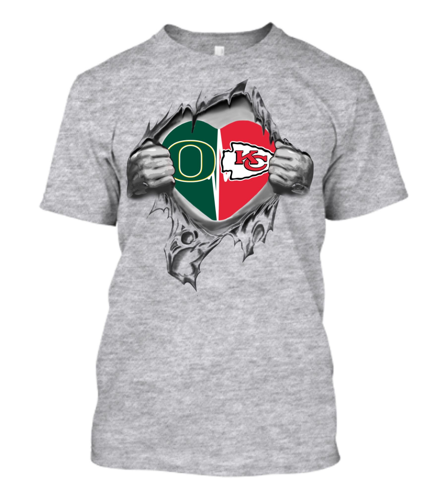 Oregon Ducks Kansas City Chiefs Heart Torn Fabric T-Shirt