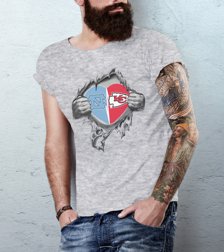 Chiefs Tar Heels Heart UNC Kansas City Logo Burst T-Shirt