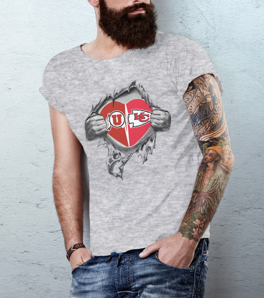 Chiefs Utah Utes Heart Logos Torn Fabric T-Shirt
