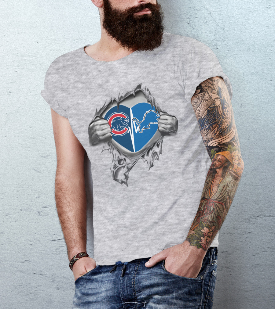 Cubs Lions Heart Chicago Detroit Sports Fans Passion T-Shirt