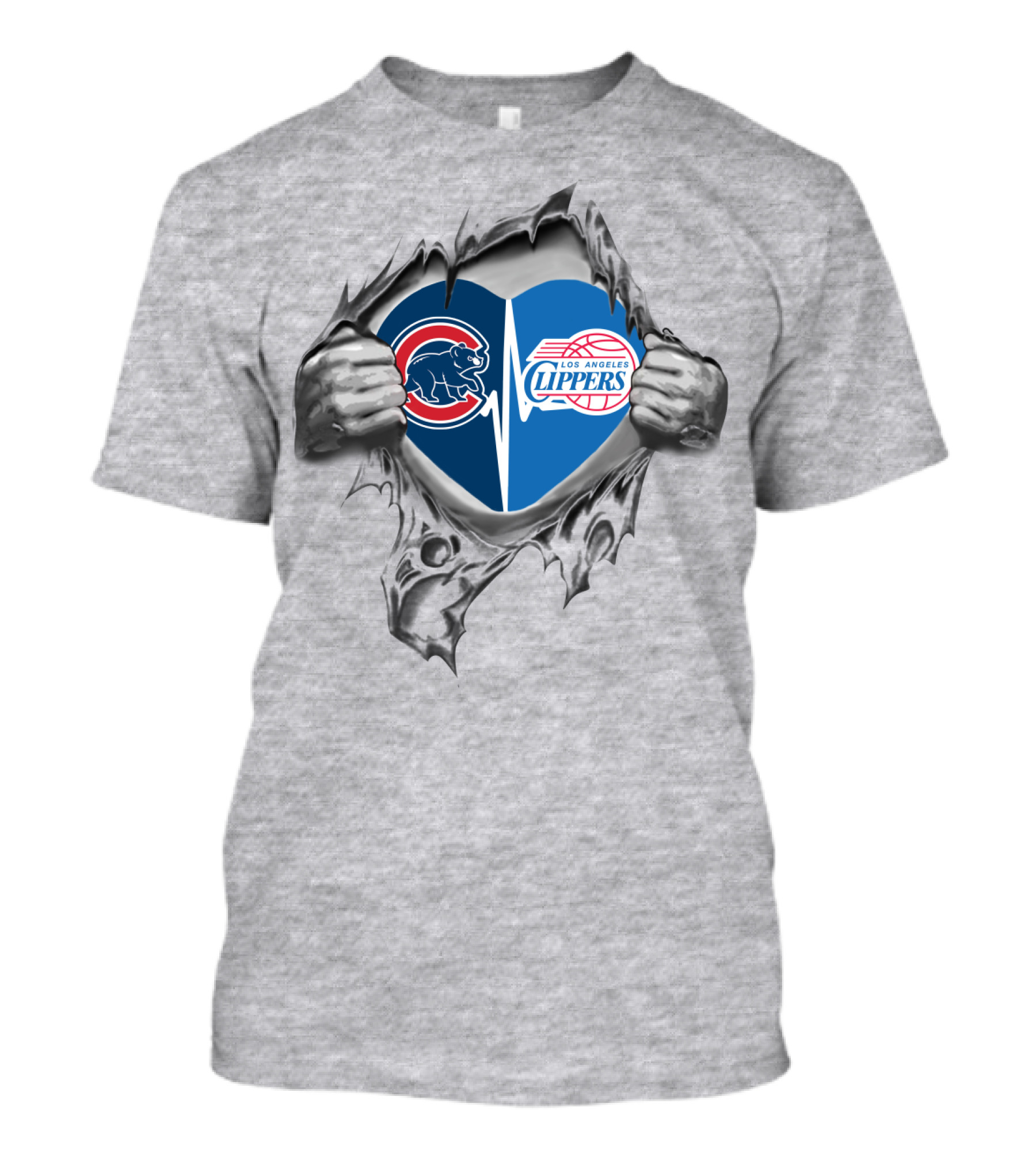 Cubs Los Angeles Clippers Heart Tearing Through T-Shirt