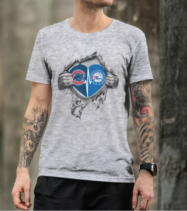 Cubs 76Ers Philadelphia Heart Torn T-Shirt