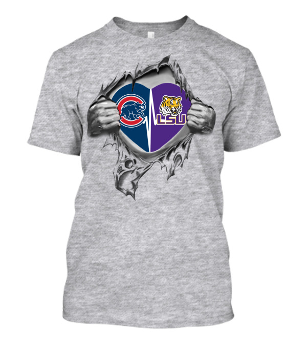 Cubs LSU Tigers Heart Design With Torn Background T-Shirt