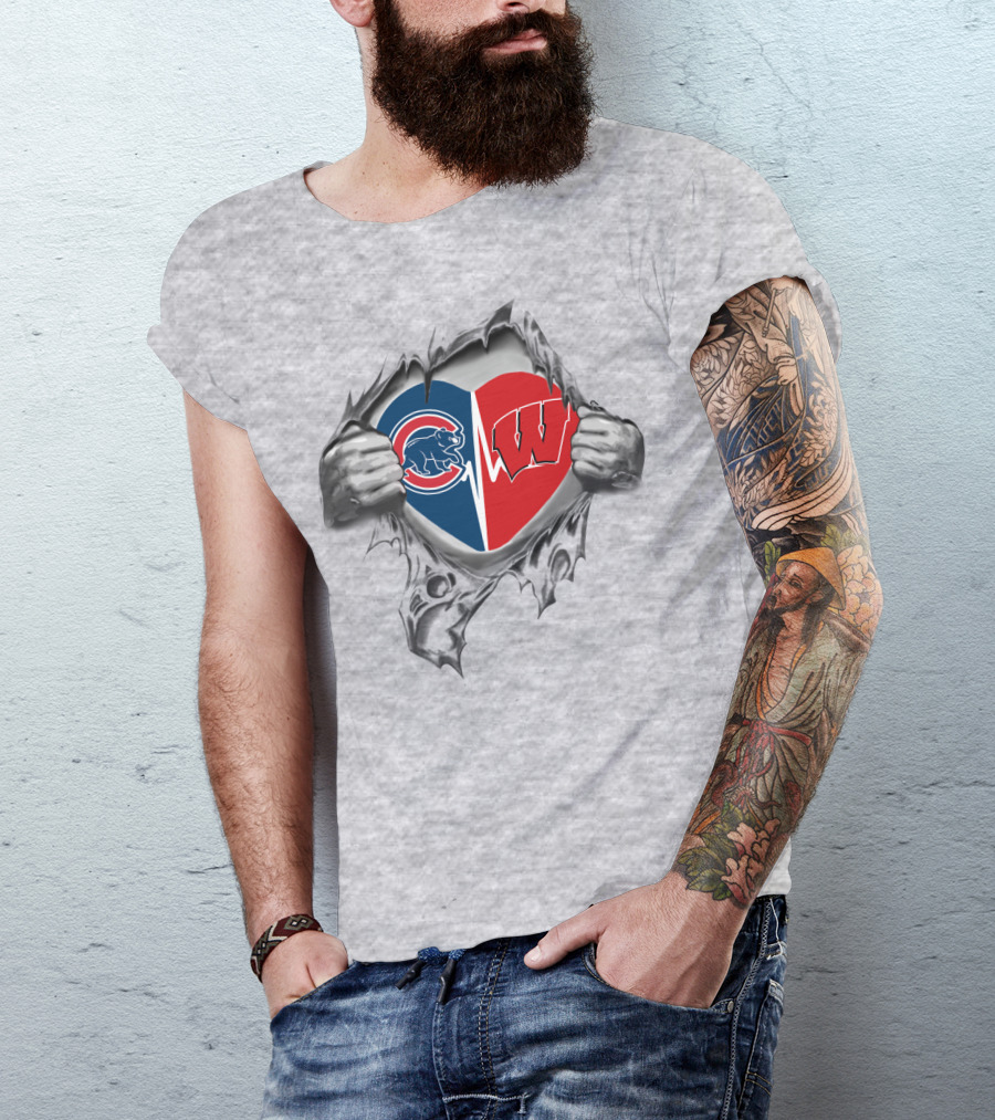 Cubs Badgers Heart Chicago C Wisconsin W Split T-Shirt