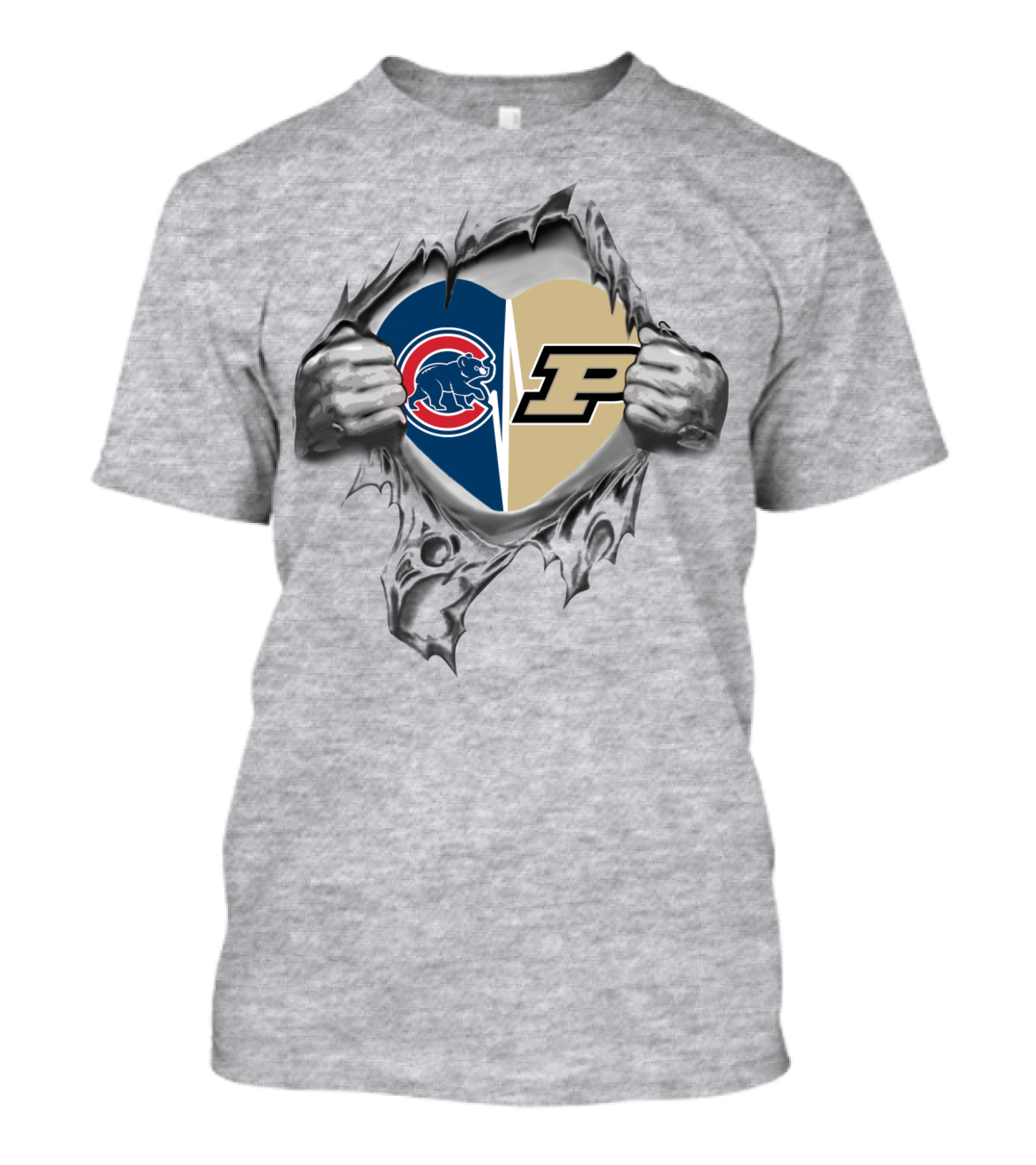 Cubs Purdue Split Heart Tearing Hands T-Shirt