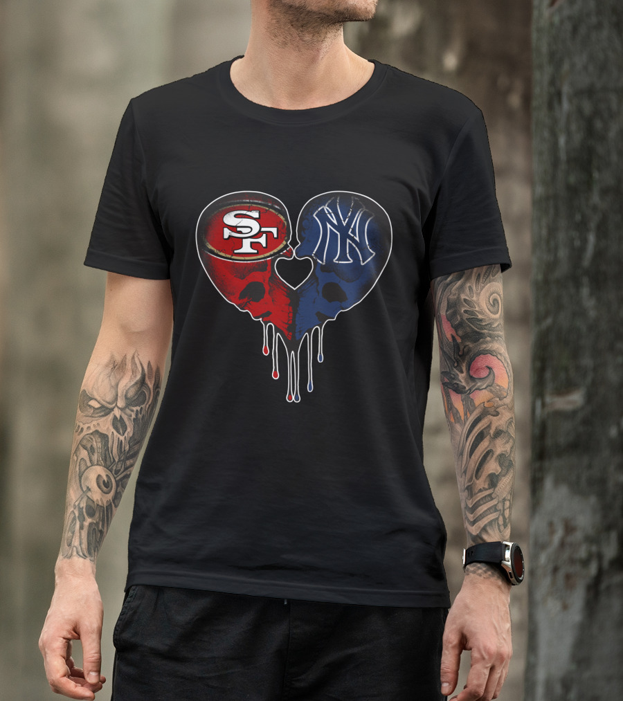 49Ers Yankees Skull Heart T-Shirt