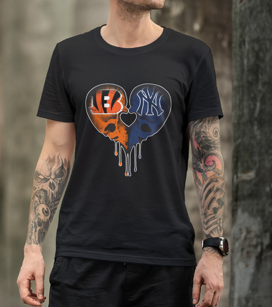 Bengals Yankees Skull Heart Love T-Shirt