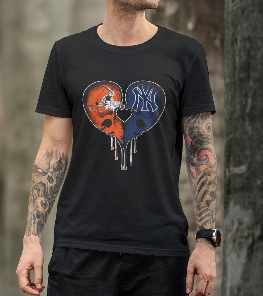 Browns Yankees Skull Heart Iconic Love T-Shirt
