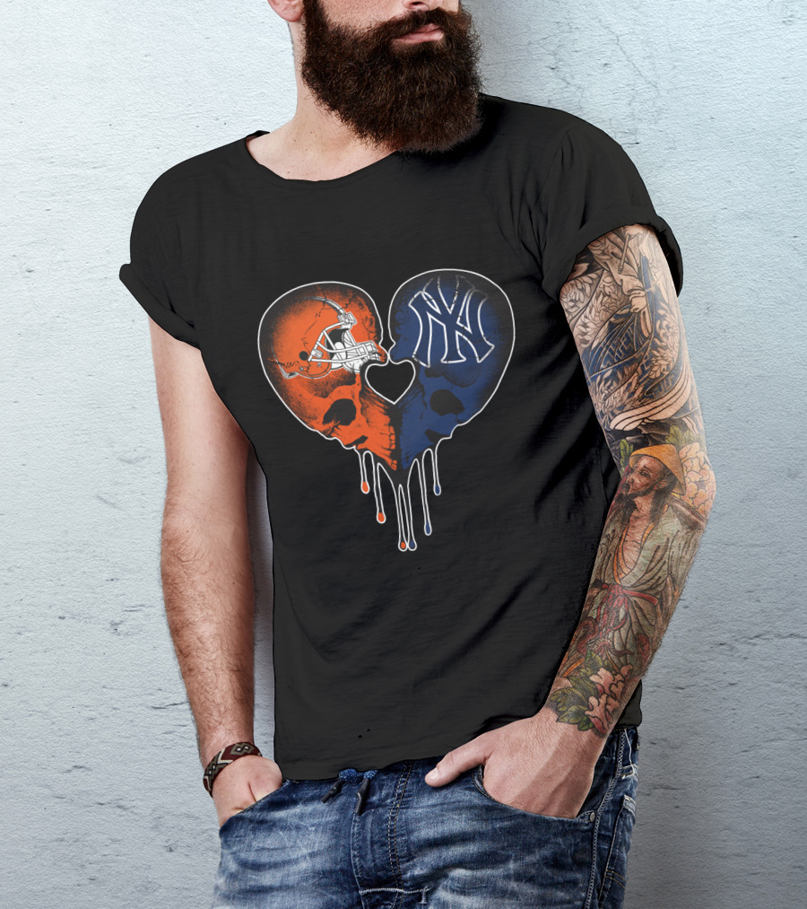 Browns Yankees Skull Heart Iconic Love T-Shirt