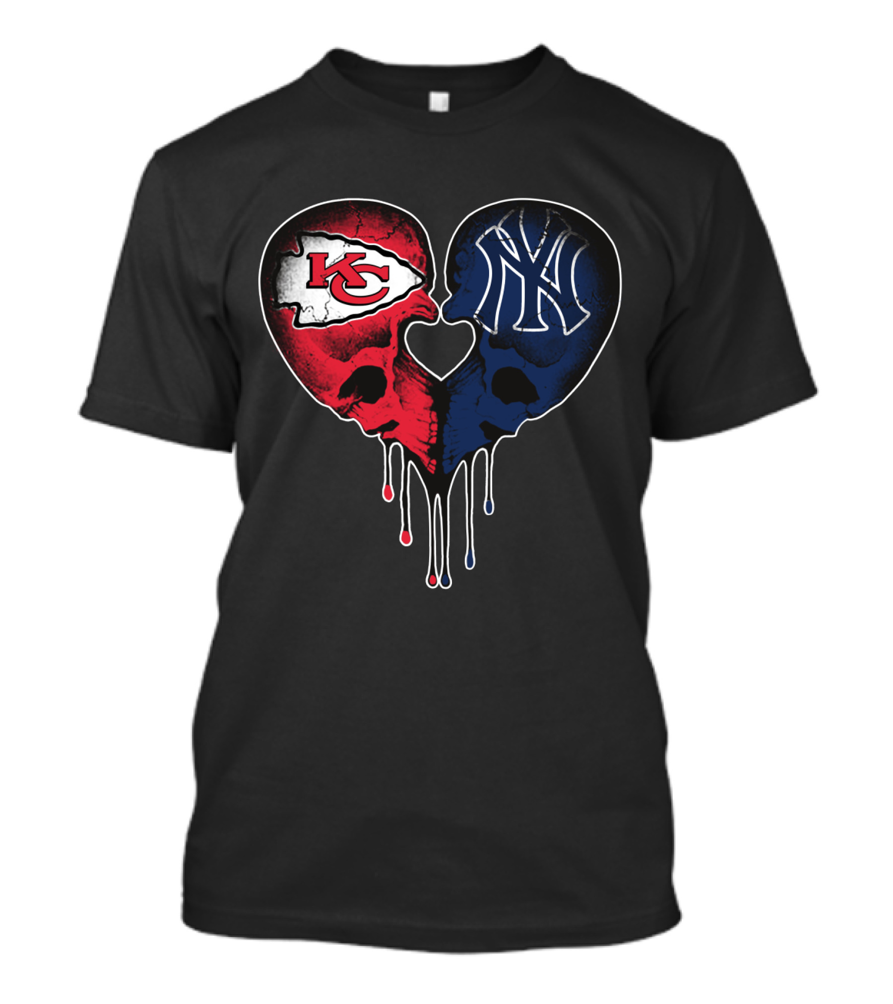 Chiefs Yankees Dripping Skull Heart Love T-Shirt